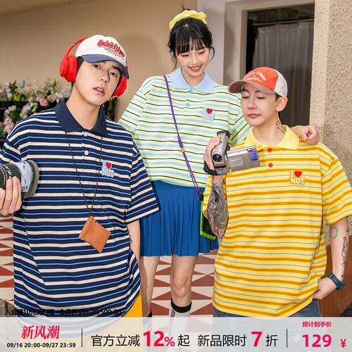 NOTEARS美式条纹拼接POLO衫男女2026新款夏季运动户外情侣短袖T恤