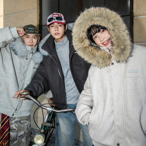 NOTEARS美式复古座山雕毛领棉服