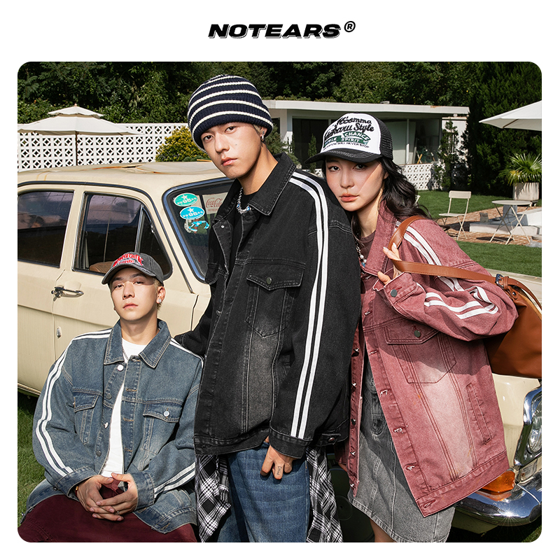 Notears 没有眼泪 美式条纹牛仔外套男女同款n01