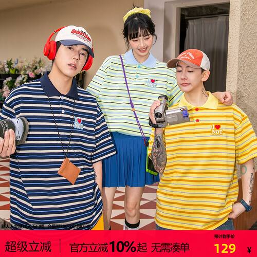 NOTEARS美式条纹拼接POLO衫男女2026新款夏季运动户外情侣短袖T恤