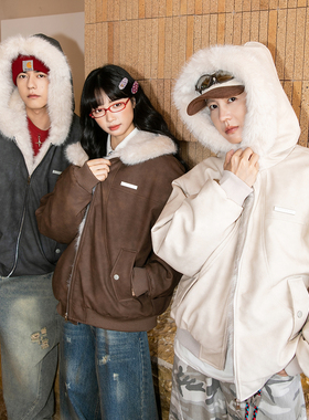 NOTEARS 复古美式座山雕毛领棉袄连帽冬季加厚皮棉服外套男女同款