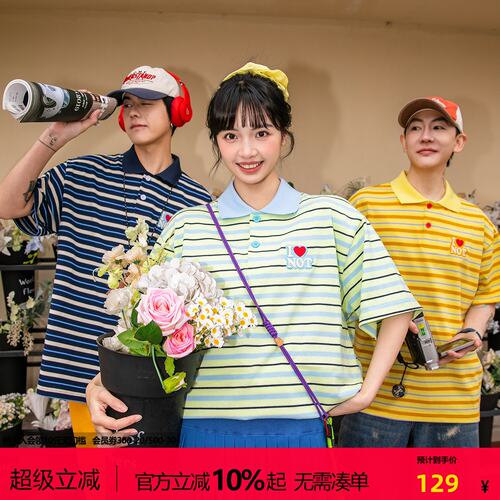 NOTEARS 青少年美式条纹polo衫男女2026新款夏季情侣宽松短袖上衣