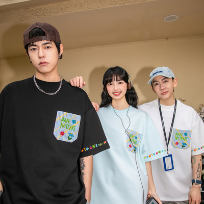 NOTEARS 美式复古2026夏季新款字母刺绣短袖纯色T恤男情侣款短袖