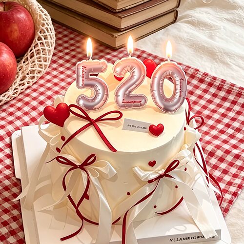 520数字生日蜡烛蛋糕装饰情人节快乐LOVE红色浪漫系烘焙用品