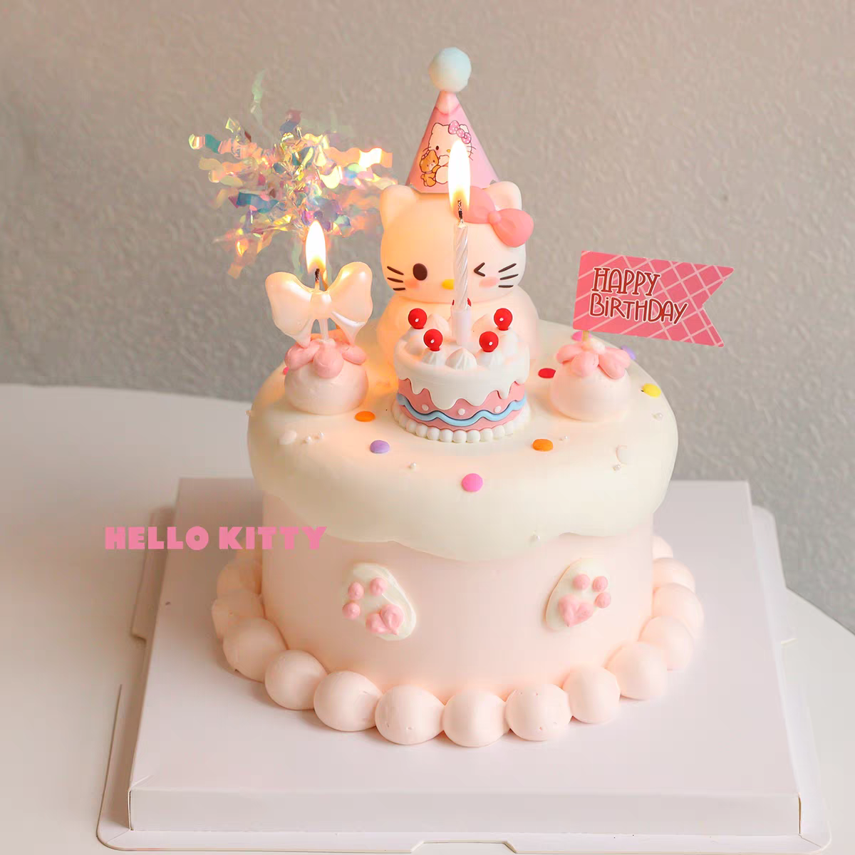 网红ins可爱凯蒂猫女孩生日派对配件插件蛋糕装饰蝴蝶结KT猫摆件