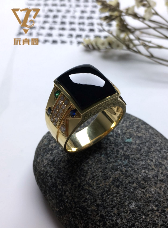 货葫芦新款上市戒面优质光玉18k金伴钻镶嵌方形女士冰种墨翠戒指