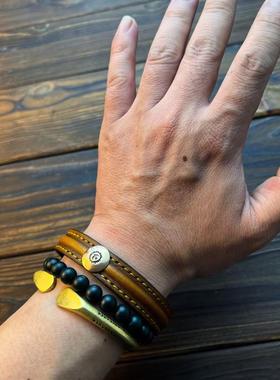 原创复古情侣款牛皮手镯手环