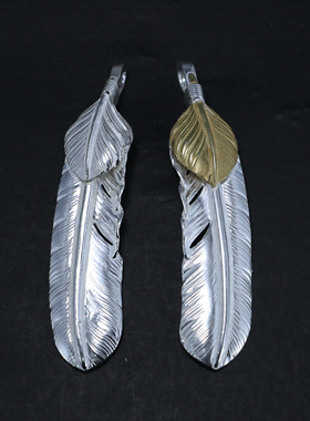 小周高桥吾朗 XL号上金/银羽毛 925纯银吊坠 潮流百搭男女款项链