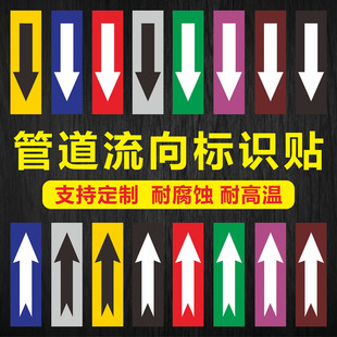 消防化工管道标识贴介质流向箭头反光膜压缩空气自来水标签警示牌