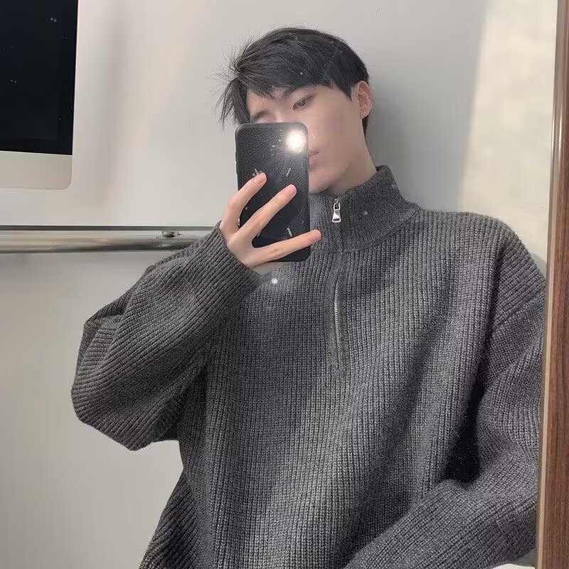 2025秋冬新款开衫毛衣美式复古休闲慵懒风V领针织衫男纯色外套