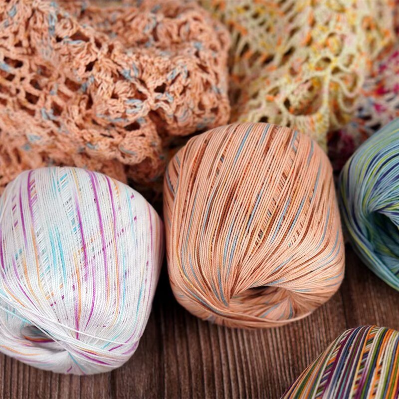 6号蕾丝花式段染电脑印花强捻手工钩织彩色蕾丝线夏季丝光纯棉线