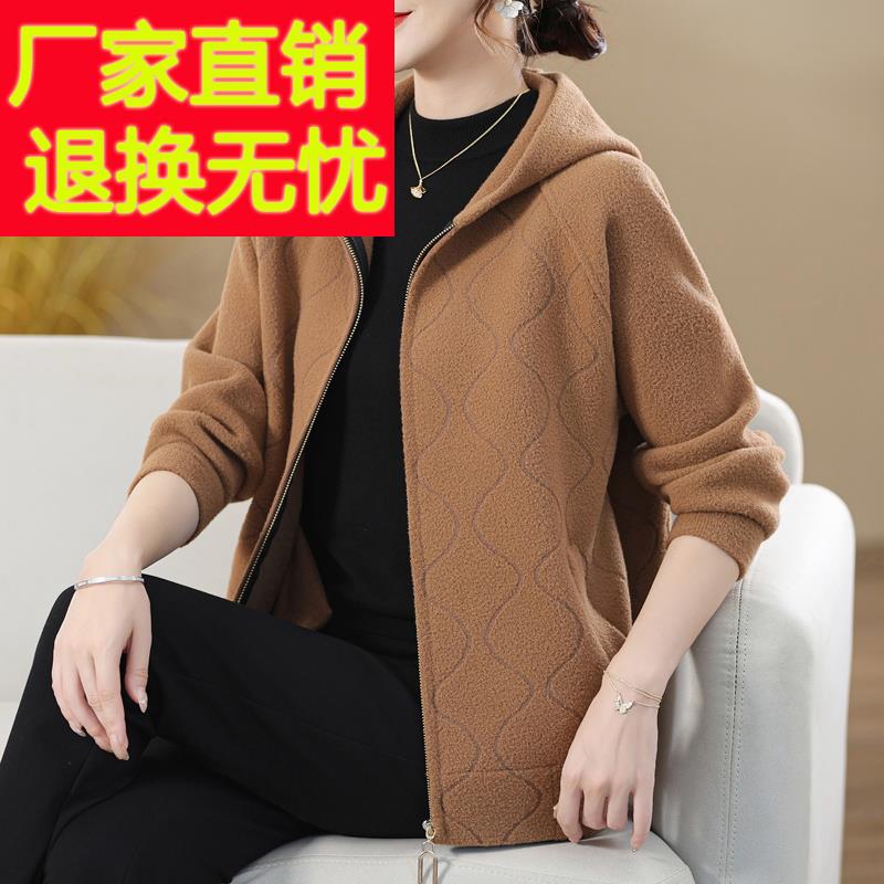 胖妈妈秋冬新款大码毛呢外套中老年女装加肥宽松双面羊绒连帽上衣