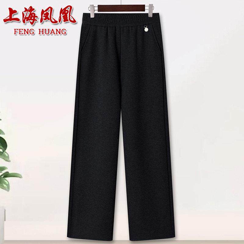 妈妈新款裤子秋冬加绒加厚直筒裤中老年人阔腿裤高腰休闲保暖裤女