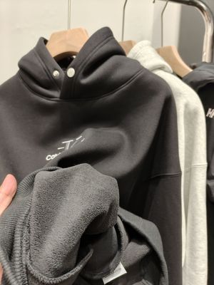 挺括～男女同款冬季加绒连帽卫衣女纯色黑色灰色休闲保暖运动帽衫