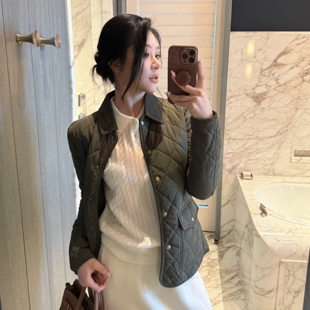 超柔软舒服~菱格绗缝女士薄棉服秋冬季保暖翻领棉衣外套老钱风