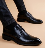 皮鞋 休闲内增高商务正装 男士 西装 夏季 英伦风透气款 黑色结婚新郎鞋