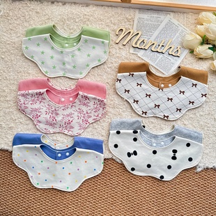 韩版ins风婴儿围嘴双面可用新生儿口水巾纯棉花瓣食饭兜防水