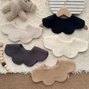 ins韩系波浪花边纯棉纱布围嘴围兜婴儿防吐奶360度宝宝花朵口水巾