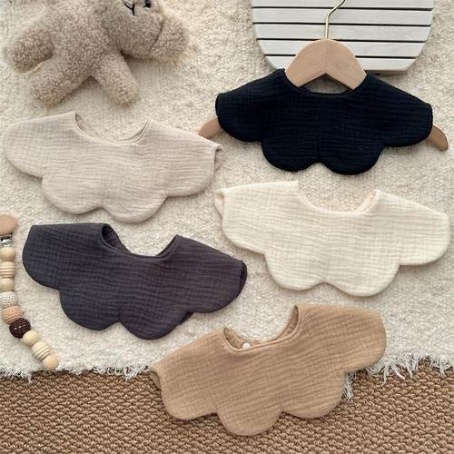 纯棉纱布波浪花边韩系围嘴口水巾