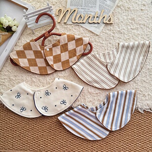 婴儿口水巾纯棉围嘴宝宝防吐奶巾格子条纹蝴蝶结围兜