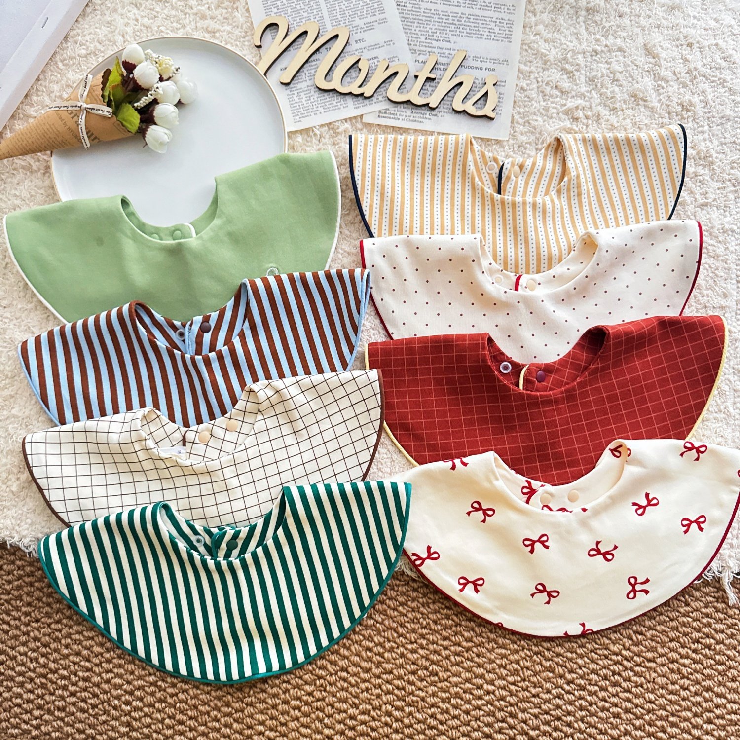 韩版ins风婴儿围嘴双面可用新生儿口水巾纯棉圆形吸水食饭兜