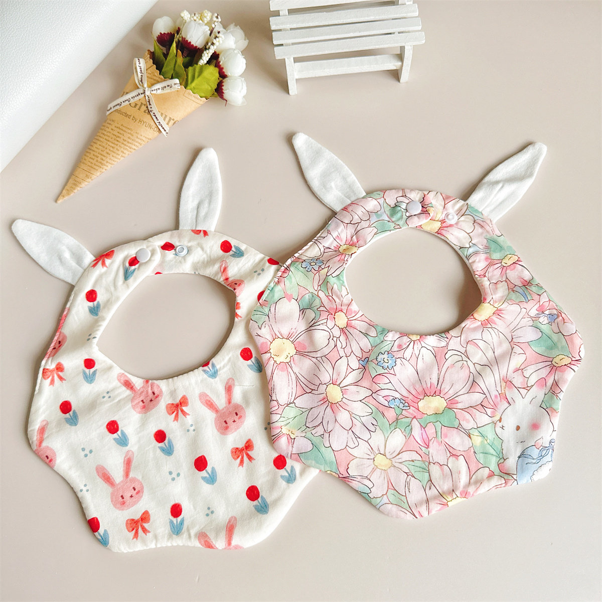 韩版ins风纯棉布棉纱婴儿口水巾宝宝围嘴兔耳朵花瓣围兜防吐奶,婴童用品,小围嘴,淘宝优惠券,粉丝福利购,淘宝优惠卷
