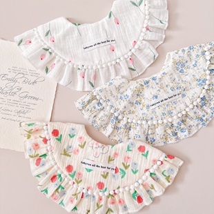 纯棉纱布婴儿围嘴围兜新生儿婴儿公主风花朵小围嘴花边口水巾