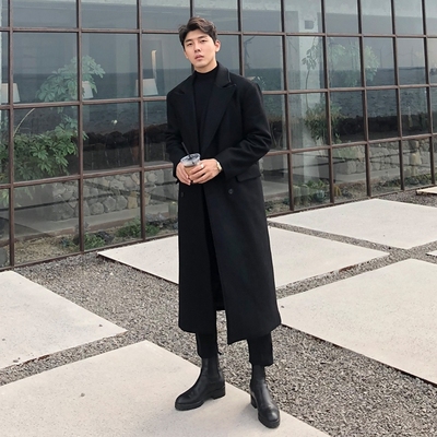 超长毛呢大衣男长款过膝英伦风韩版潮流冬季加厚风衣双面羊绒外套