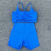 跨境瑜伽服两件套装 裸感女美背文胸防震跑步健身速干打底运动短裤