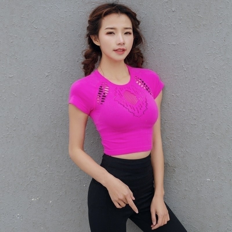 运动上衣短款女露脐速干短袖紧身t恤女弹力透气瑜伽服跑步健身衣在类目 运动服/休闲服装, 运动T恤中 - 来自Buy2taobao.com提供专业的淘宝代购服务