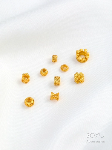 Двусторонние медные бусины, аксессуар, 18 карат, золотой цвет, четырехлистный клевер