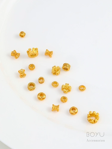 Двусторонние медные бусины, аксессуар, 18 карат, золотой цвет, четырехлистный клевер