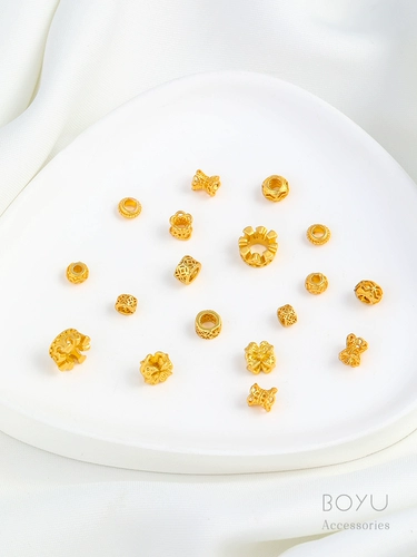 Двусторонние медные бусины, аксессуар, 18 карат, золотой цвет, четырехлистный клевер