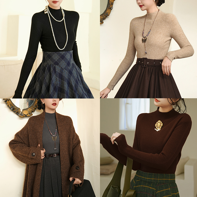 法式通勤保暖长袖修身打底衫毛衣