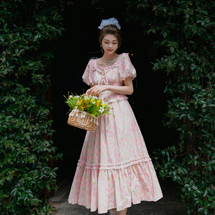 劳拉连衣裙 纯棉印花vintage风少女收腰短袖 弥爱原创 郁香小姐