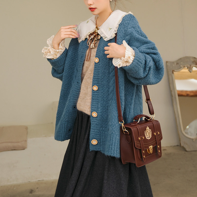 弥爱原创《日落暖糖》加厚款法式学院风宽松麻花粗线羊毛衣外套冬,女装/女士精品,毛衣,淘宝优惠券,粉丝福利购,淘宝优惠卷