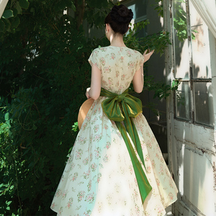 7/17上新 弥爱原创《林间花影》纯棉法式vintage风绑带印花连衣裙