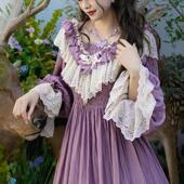 弥爱原创 晕染连衣裙春 宫廷复古茶会荷叶边灯笼袖 幻梦紫藤 法式