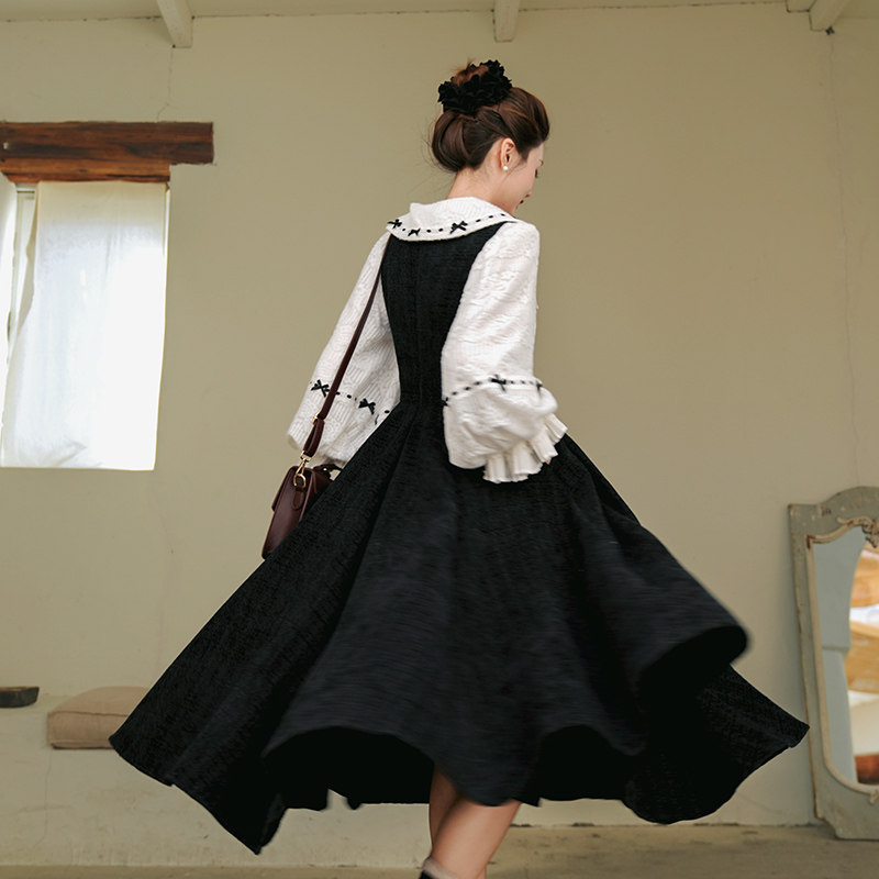 法式复古加厚呢料大摆伞裙连衣裙