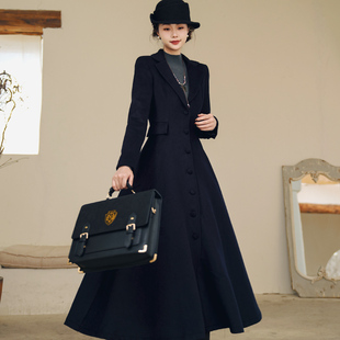 外套厚冬 60羊毛呢大衣复古通勤收腰超长款 弥爱原创 魔法部制服