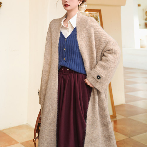 法式重工超厚实保暖长款毛衣外套