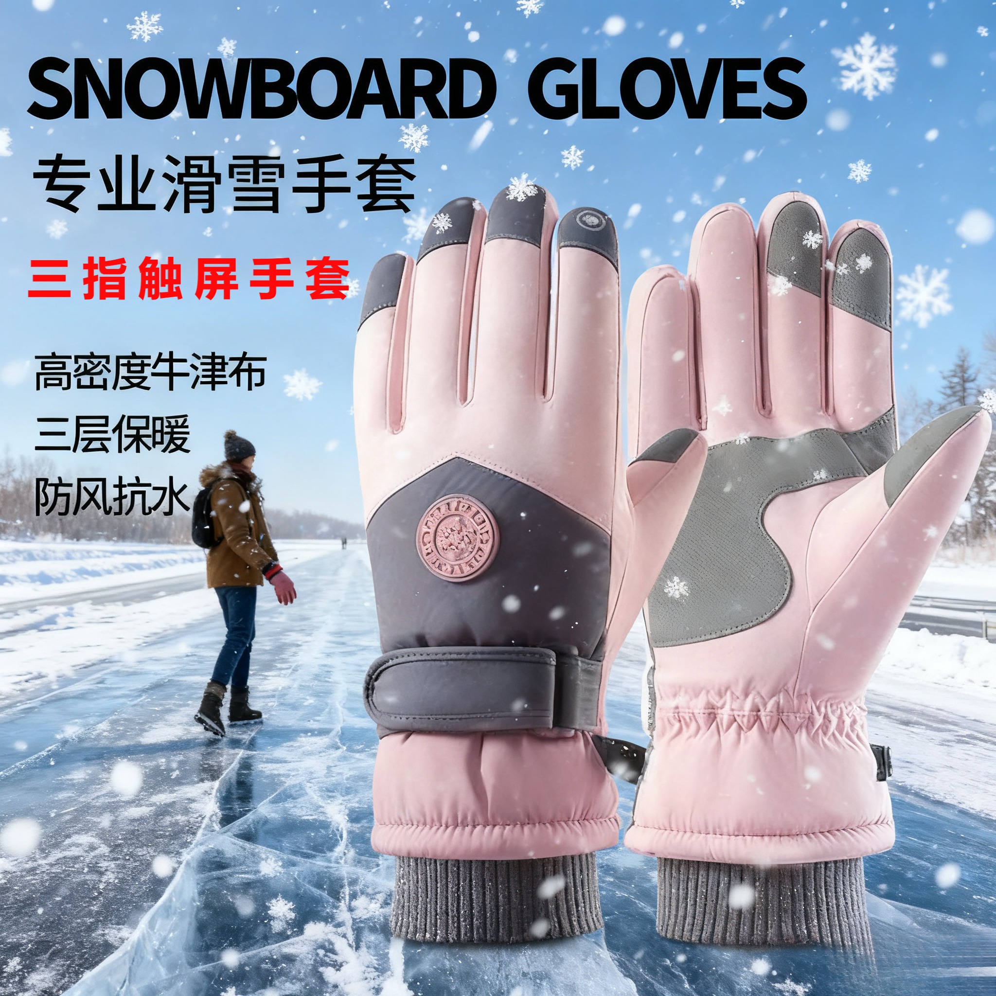 可触摸手机手套冬季滑雪男女防泼水防风保暖加厚防滑触屏骑行开车