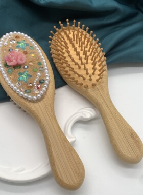 源头工厂手工镶珠牡丹花混彩木质气垫梳头皮按摩美发梳宠物梳批发