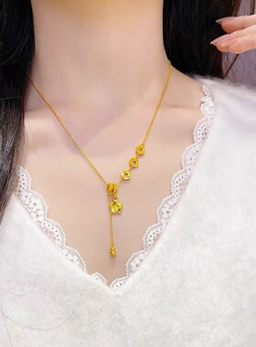 财源滚滚花朵钱币项链女2026新款轻奢小众精致高级感毛衣链配饰