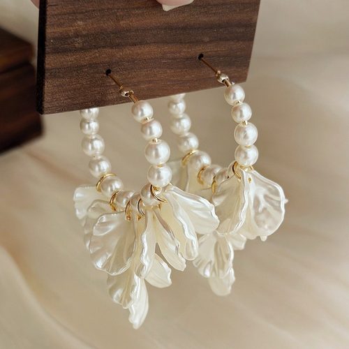 海边度假风珍珠圈圈花朵耳环夸张大耳圈夏日穿搭轻奢高级感圆脸