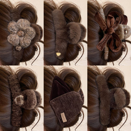 秋冬大号毛绒抓夹女高级感发夹后脑勺发量大鲨鱼夹子2025新款头饰