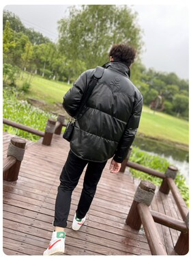 RC欧货暗黑风MMJ后背骷髅羊毛领小牛皮白鹅绒羽绒秋冬保暖皮外套