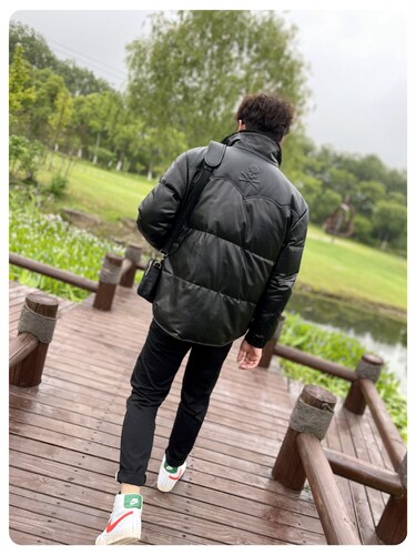 RC欧货暗黑风MMJ后背骷髅羊毛领小牛皮白鹅绒羽绒秋冬保暖皮外套