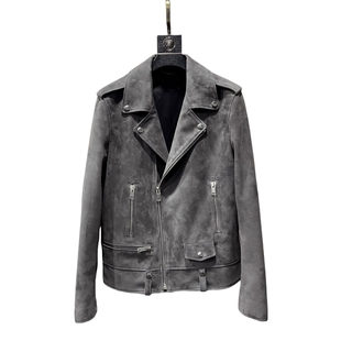 RC欧货SL风格高定的烟灰色苏丹绒面皮皮衣经典L01机车夹克