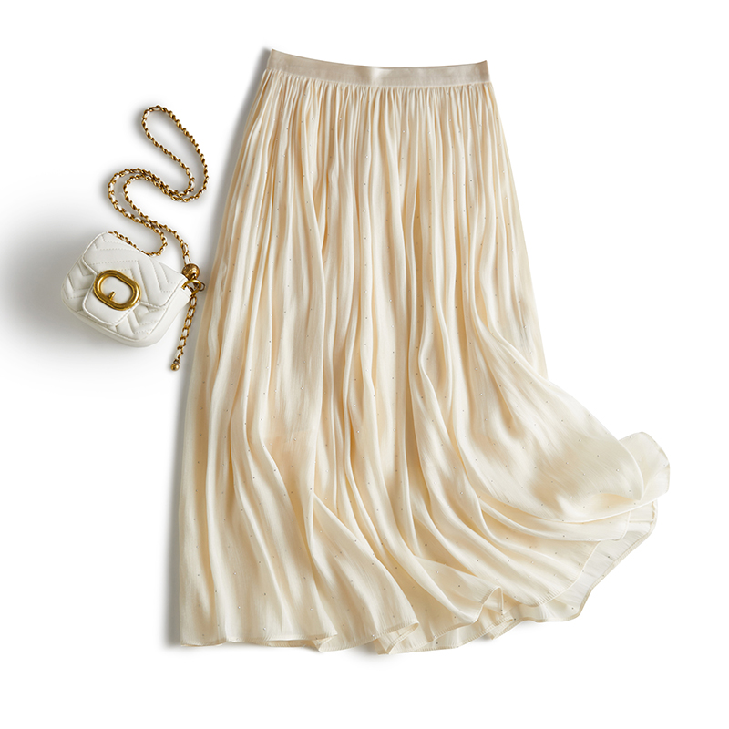 珠光烫钻松紧腰通勤垂坠感半身裙